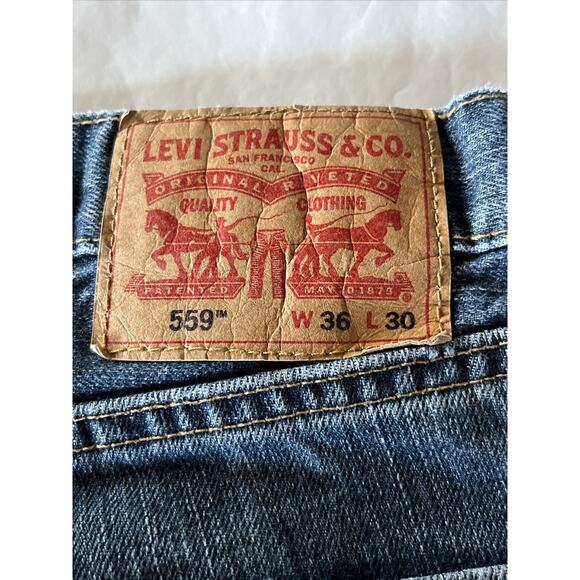Levis 559 Jeans Men’s 36x30 Blue Medium Wash Cotton Denim Outdoor Y2K Distressed - Picture 2 of 16